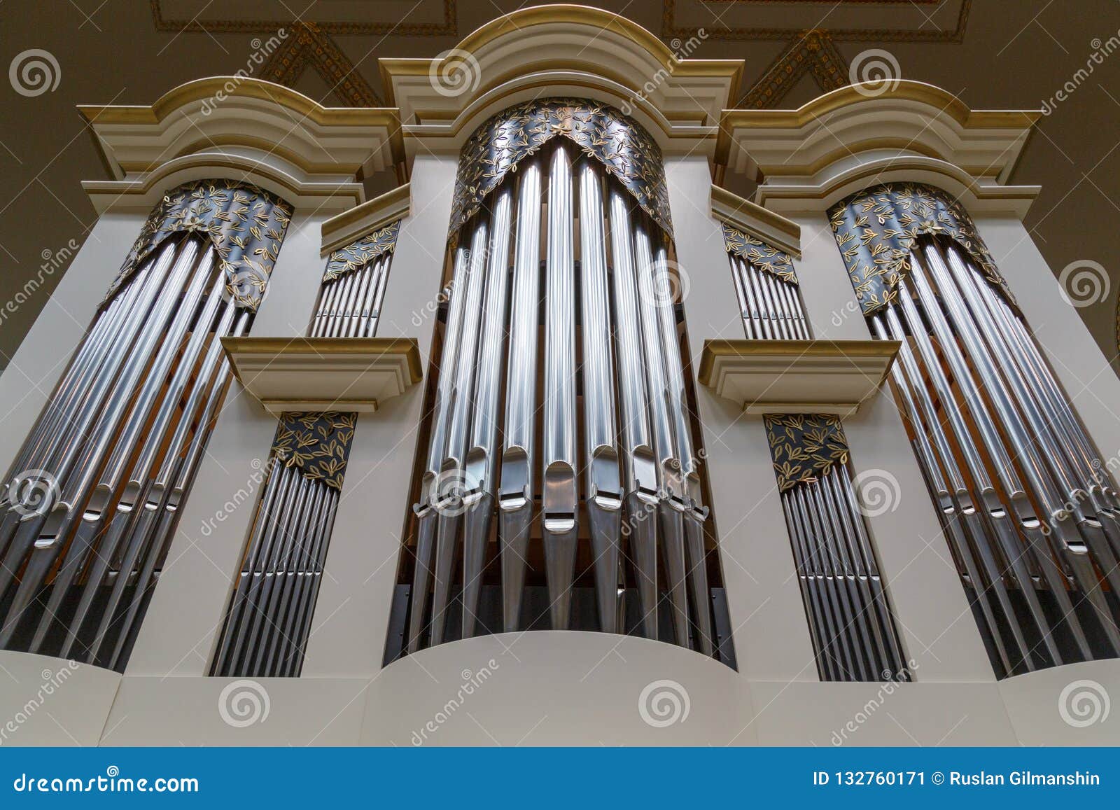 Closeup of Modern Steel Organ Pipe Stock Image Image of column