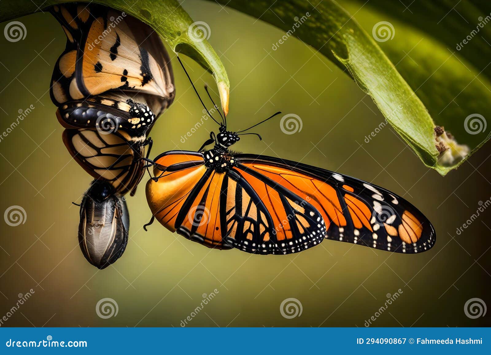 A Closeup of a Monarch Butterfly Emerging from Its Chrysalis, a Moment