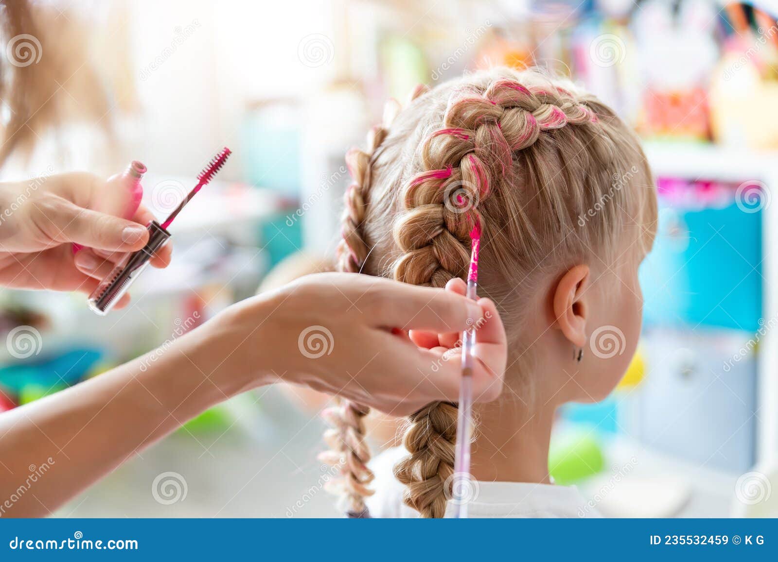 Close-up Mother Hand Holding Brush Make Dyed Braids with Pink Color on Little Daughter Kid Head. Hairdresser Stylist Stock Image - Image of lock, happy: 235532459 Close-up Mother Hand Holding Brush Make Dyed Braids with Pink Color on Little Daughter Kid Head. Hairdresser Stylist Stock Image - Image of lock, happy: 235532459