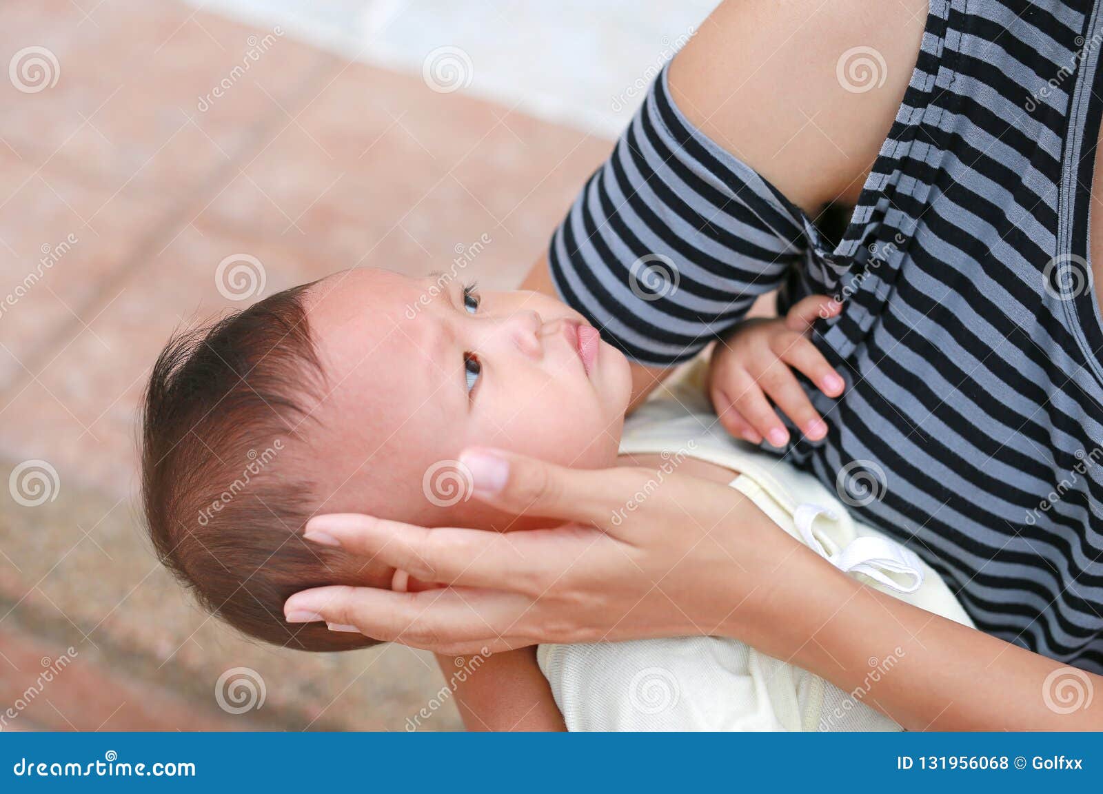 Closeup Mother Touching Face of Her Baby Boy Stock Photo Image of