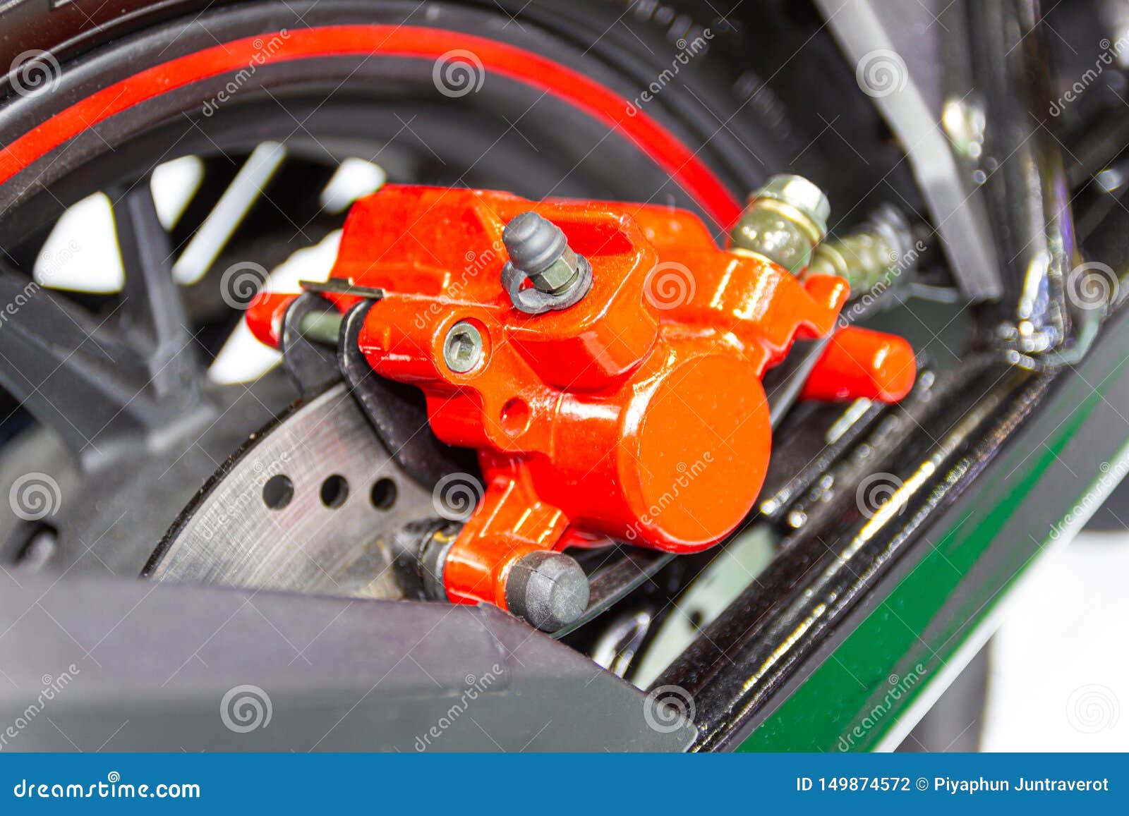 Close Up Motorcycle Disc Brake New Modern of Motorcycle Stock Photo