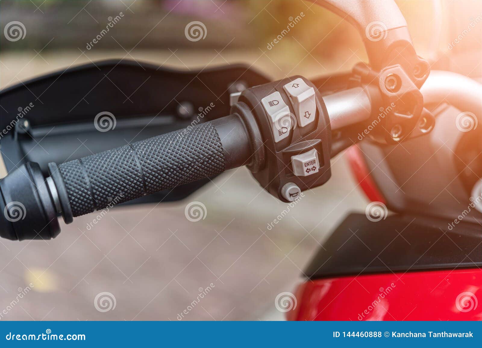 Close Up Motorcycle Horn Button and Handlebar Stock Photo Image of