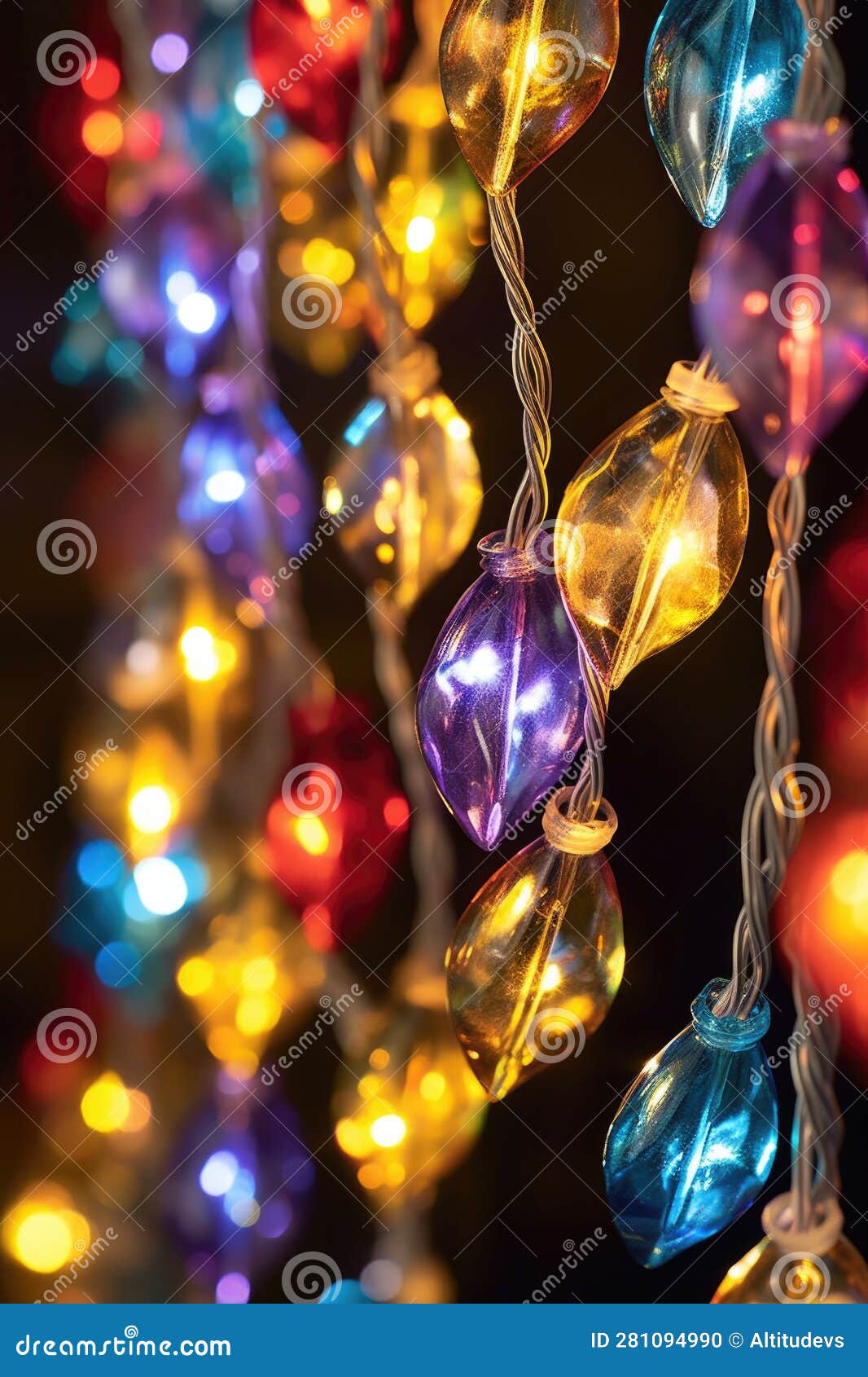 Closeup of Multicolored Christmas Lights on a Garland Stock