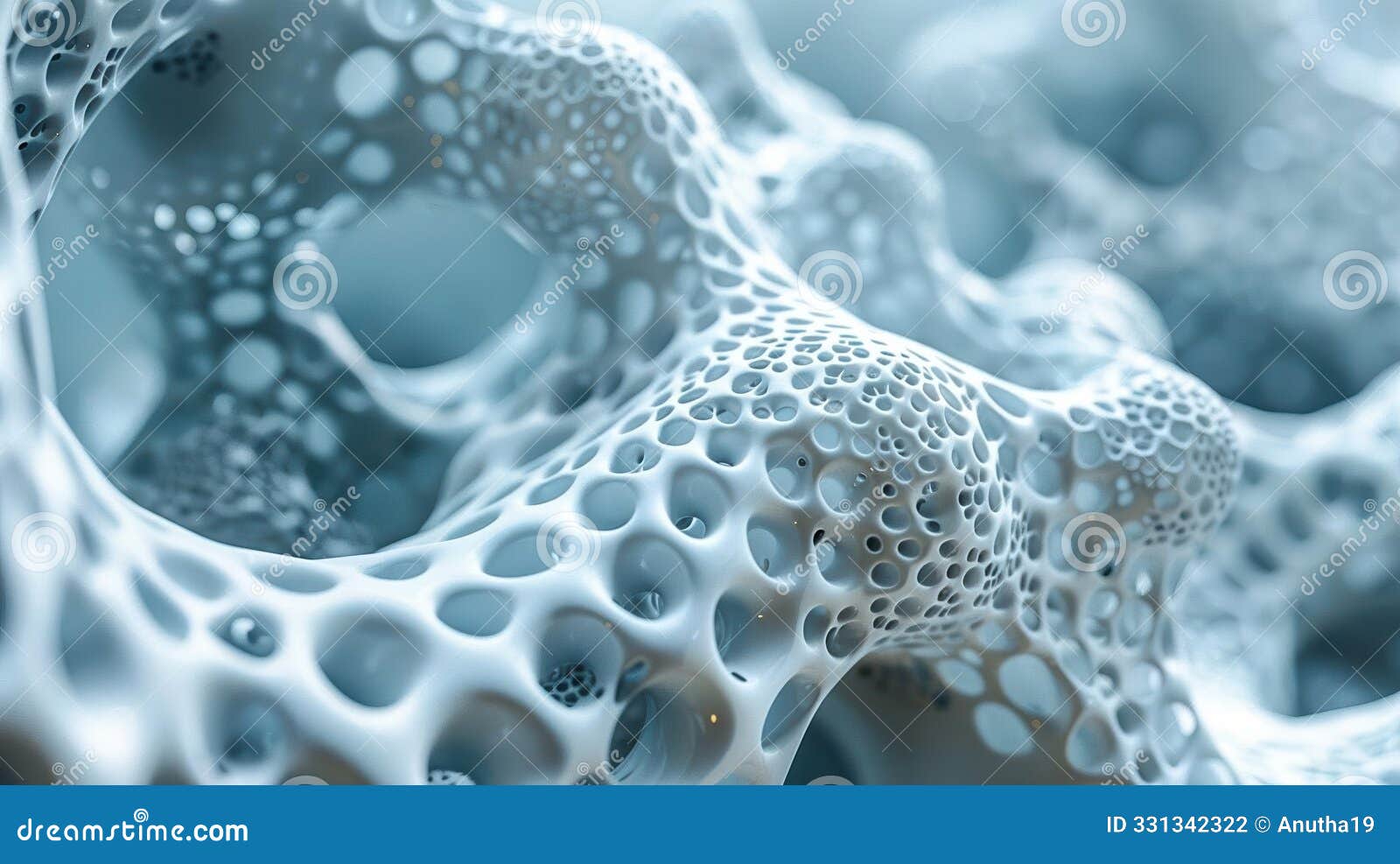 close-up of nanomaterials intricate blue and white mesh-like patterns creating a serene, abstract atmosphere