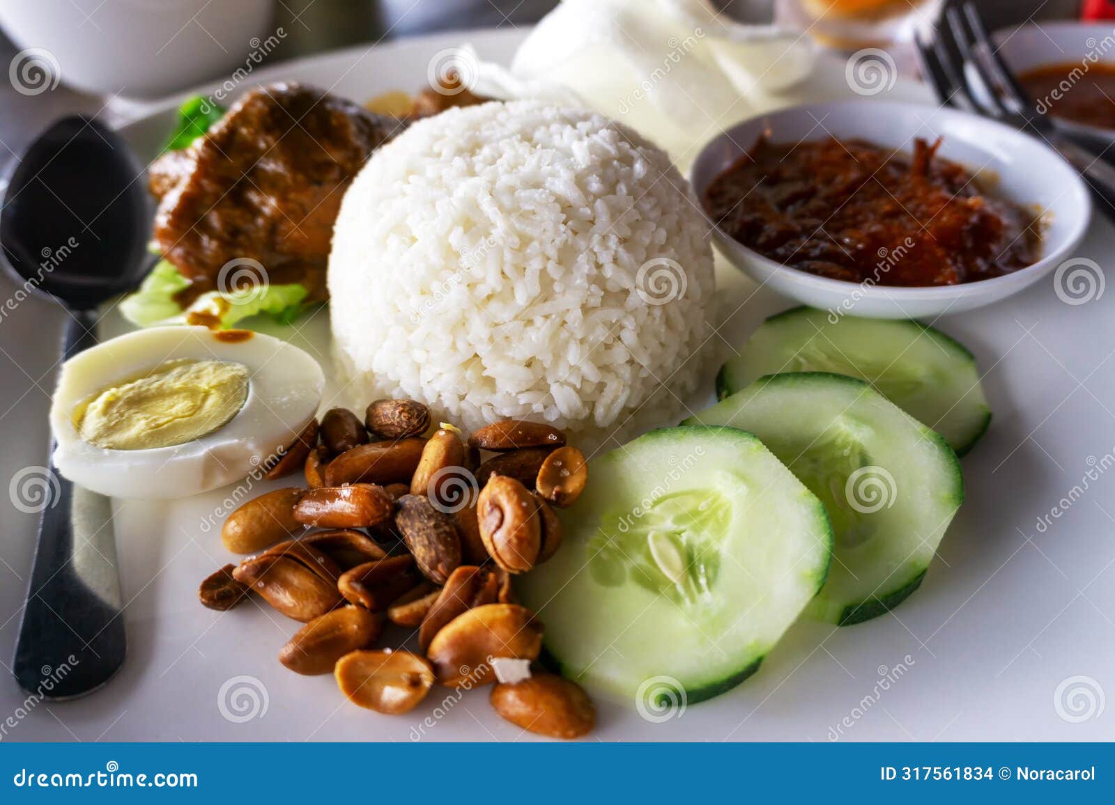 close up of nasi lemak malaysian food