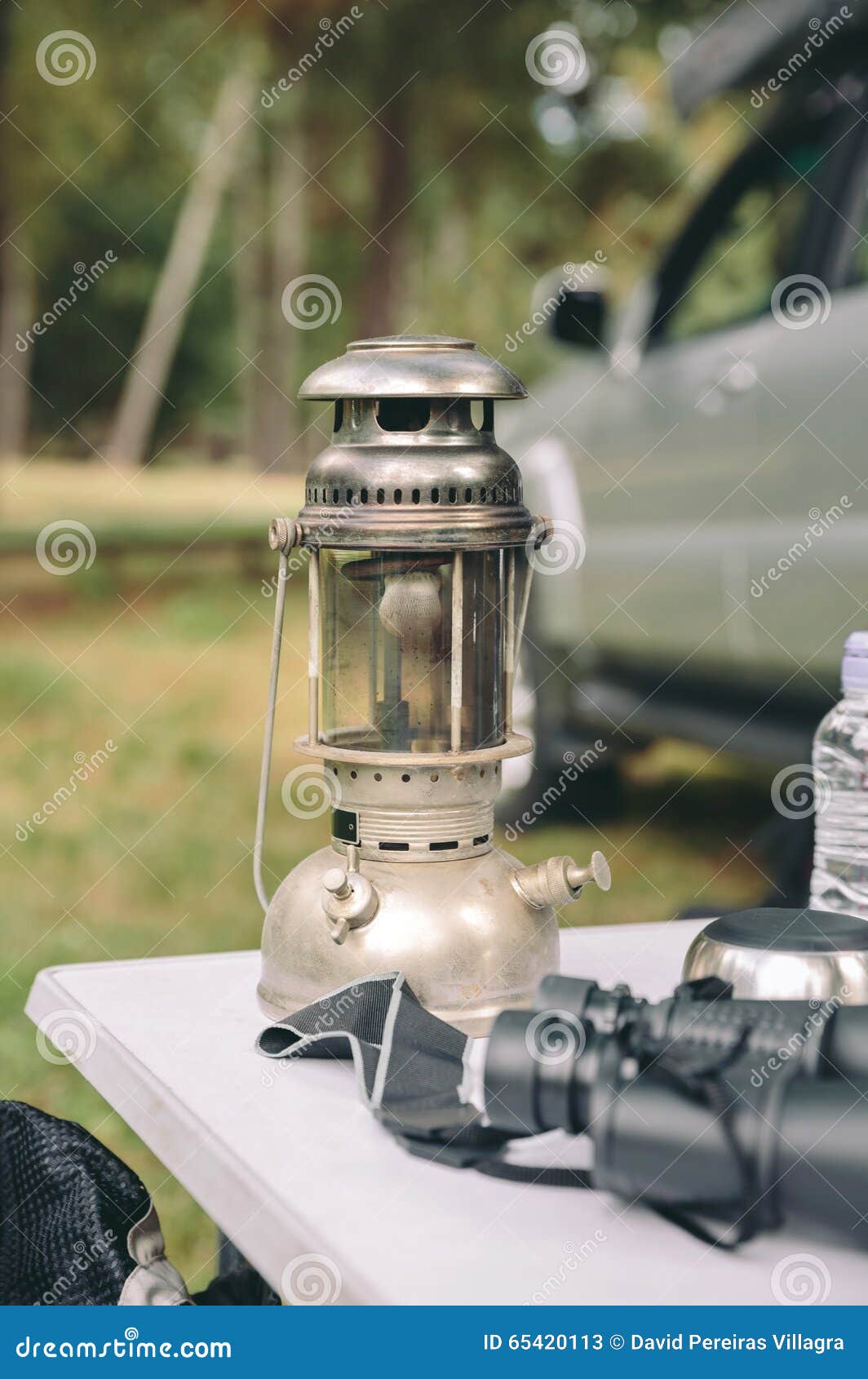 Close Up of Oil Lamp Over Camping Table Stock Image Image of camper