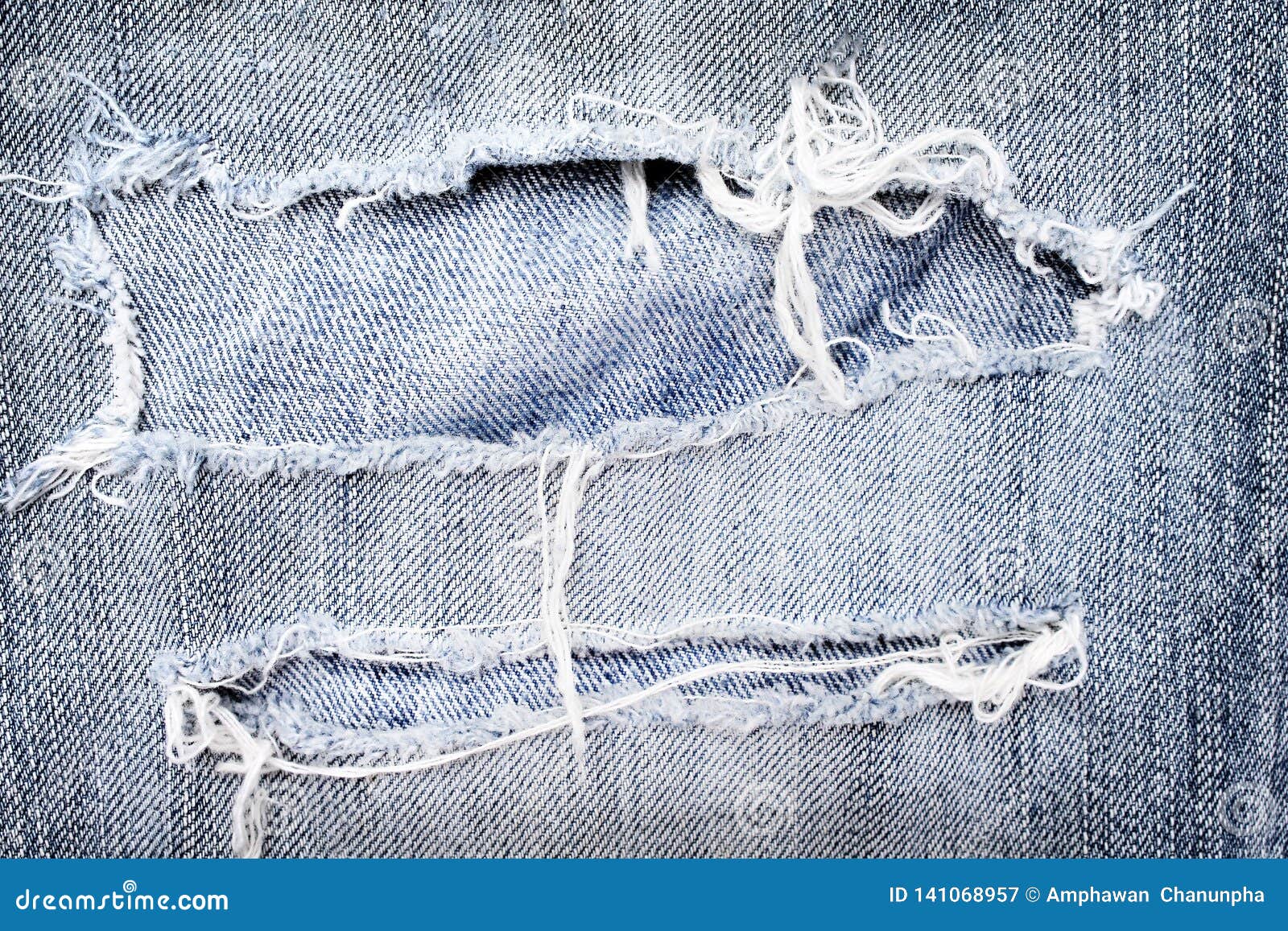 Old Blue Jeans with Ripped Texture , Hole and White Threads Destroyed ...