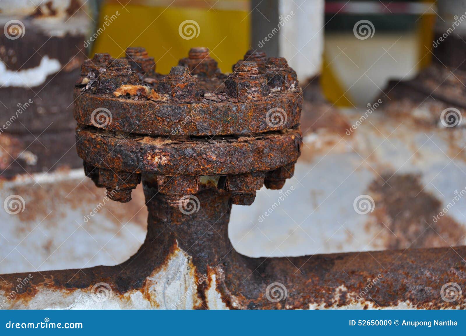 close up old flange in oil and gas industry. equipment in production process. dust on equipment or flange