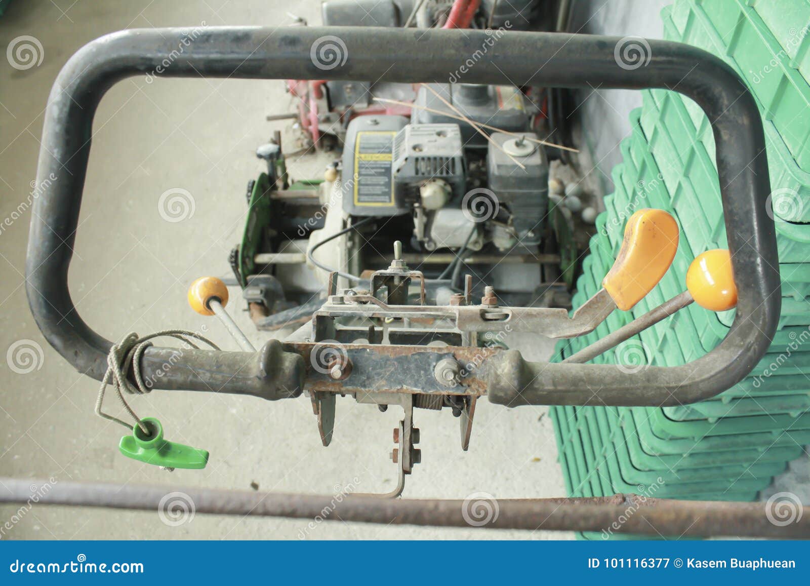 Close Up Old Lawn Mower,Mower Components,old Machine,engine Stock Image