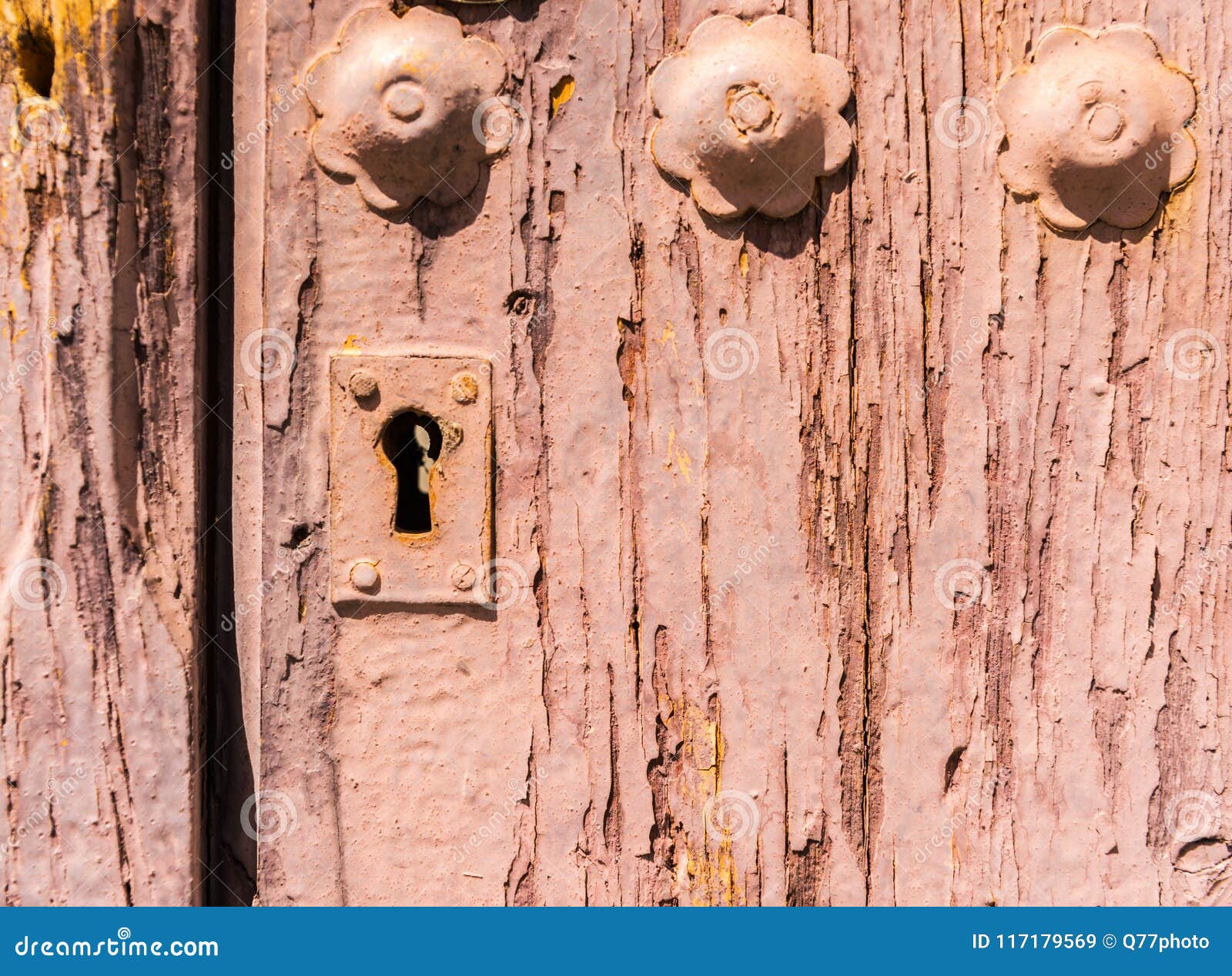 Close Up on the Old Lock with an Interesting Texture on the Door Stock