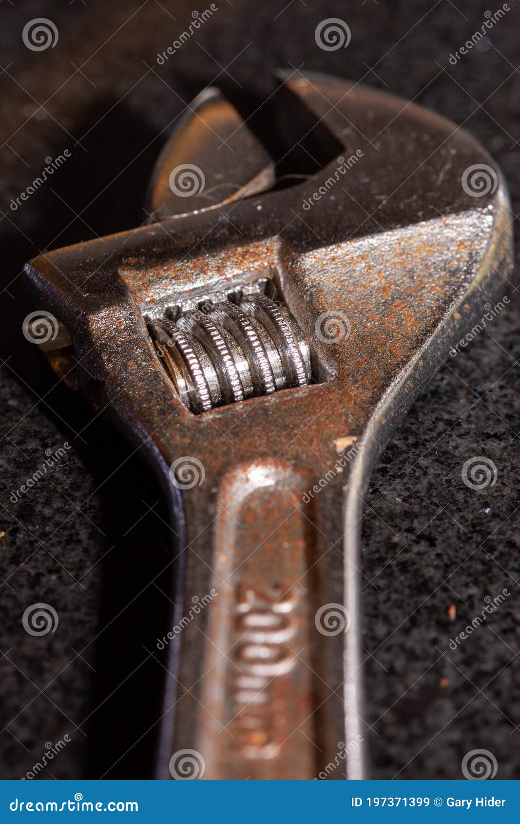 A Close Up of an Old Rust Adjustable Wrench Using Selective Focus Stock Image Image of