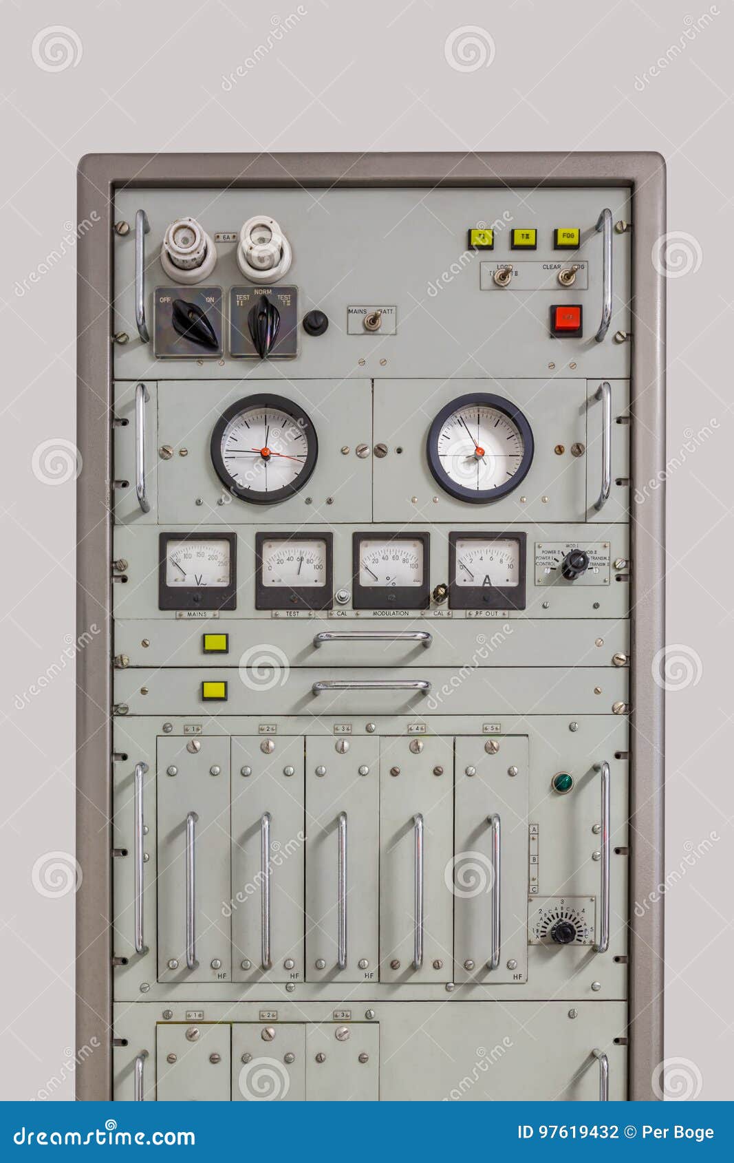 Close Up of Old Vintage Electric Machine, Panels with Meters and