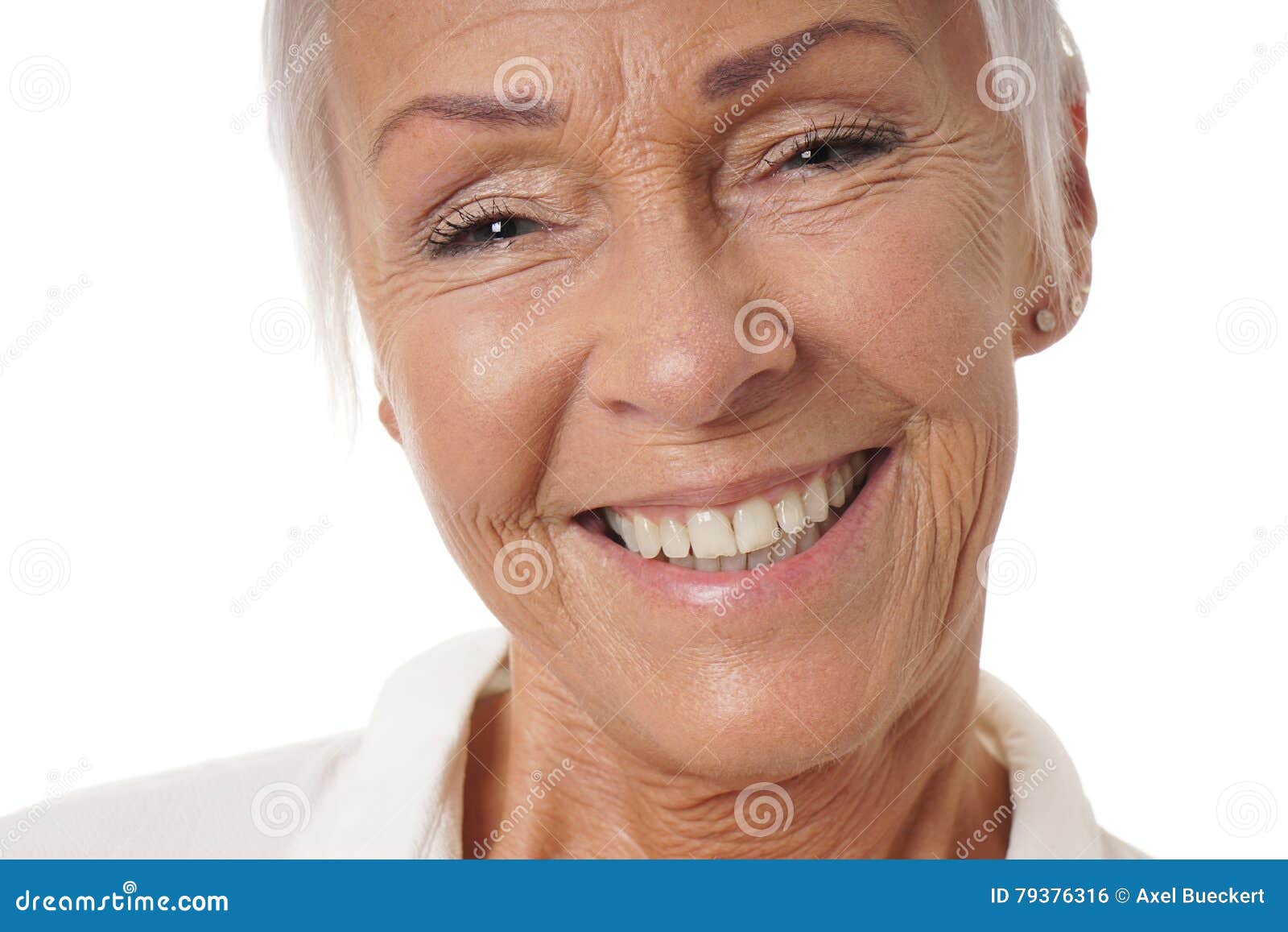 close-up older woman with toothy smile