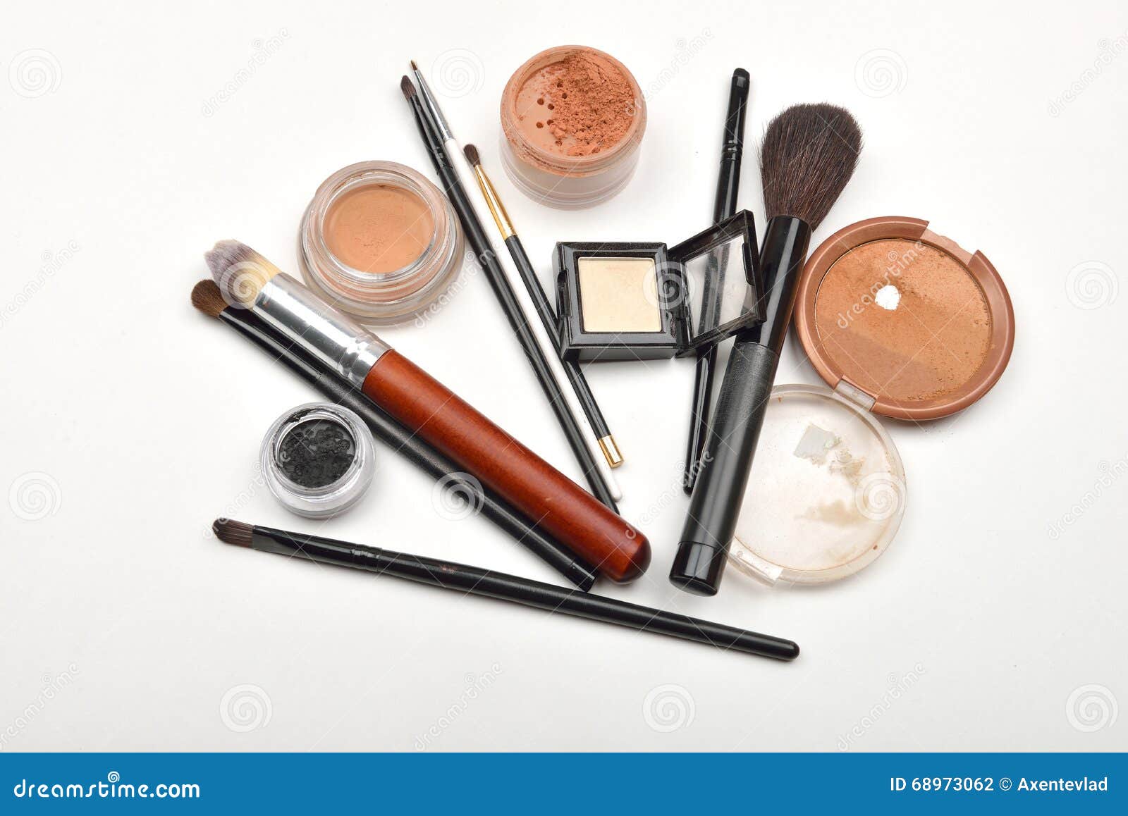 Closeup of Open Jar of Loose Powder, Compact Powder, Eyeliner, Stock