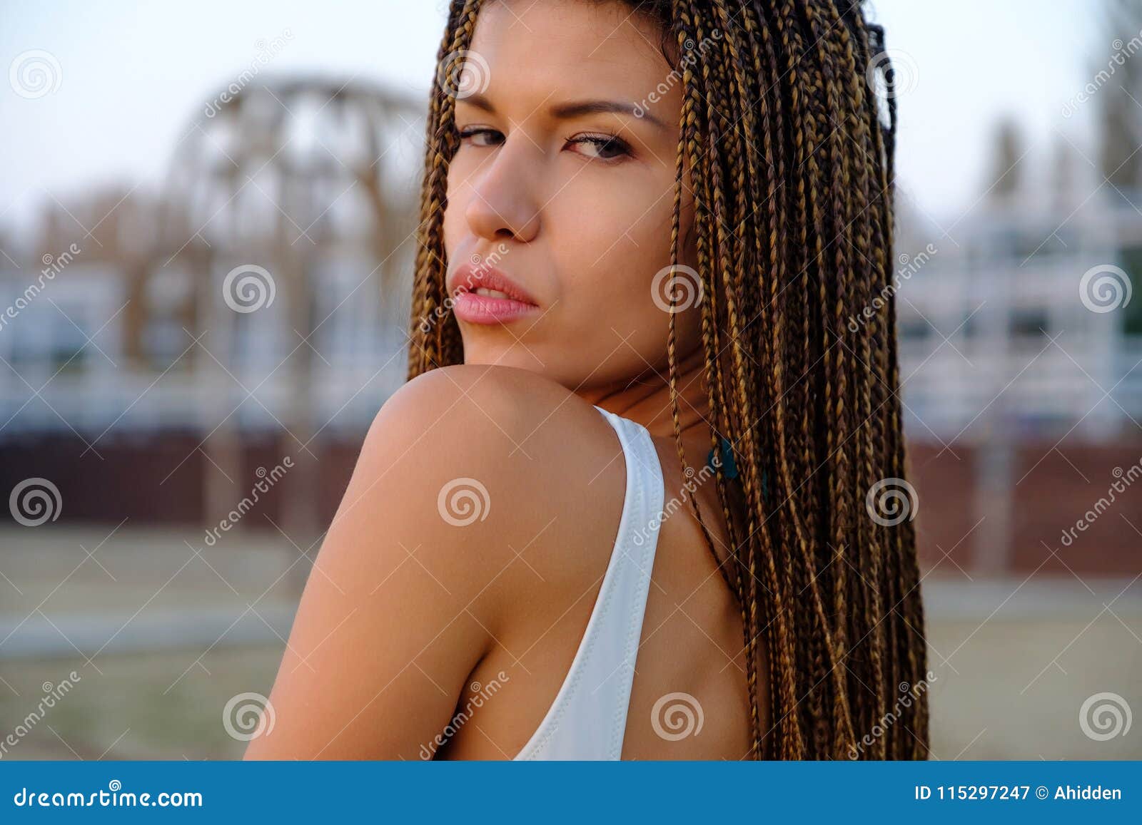 Portrait Of Attractive Asian Model Girl With Braided Hairstyle Stock Image Image Of Asian