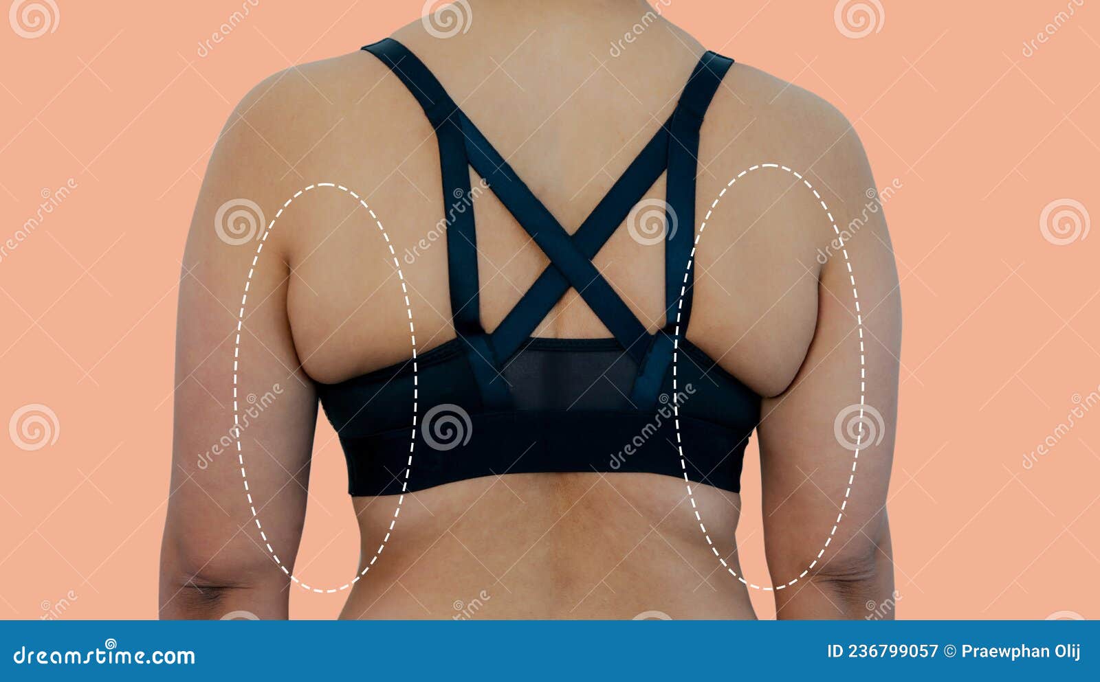 Close Up Overweight Woman in Sport Bra from Back Wearing Wrong