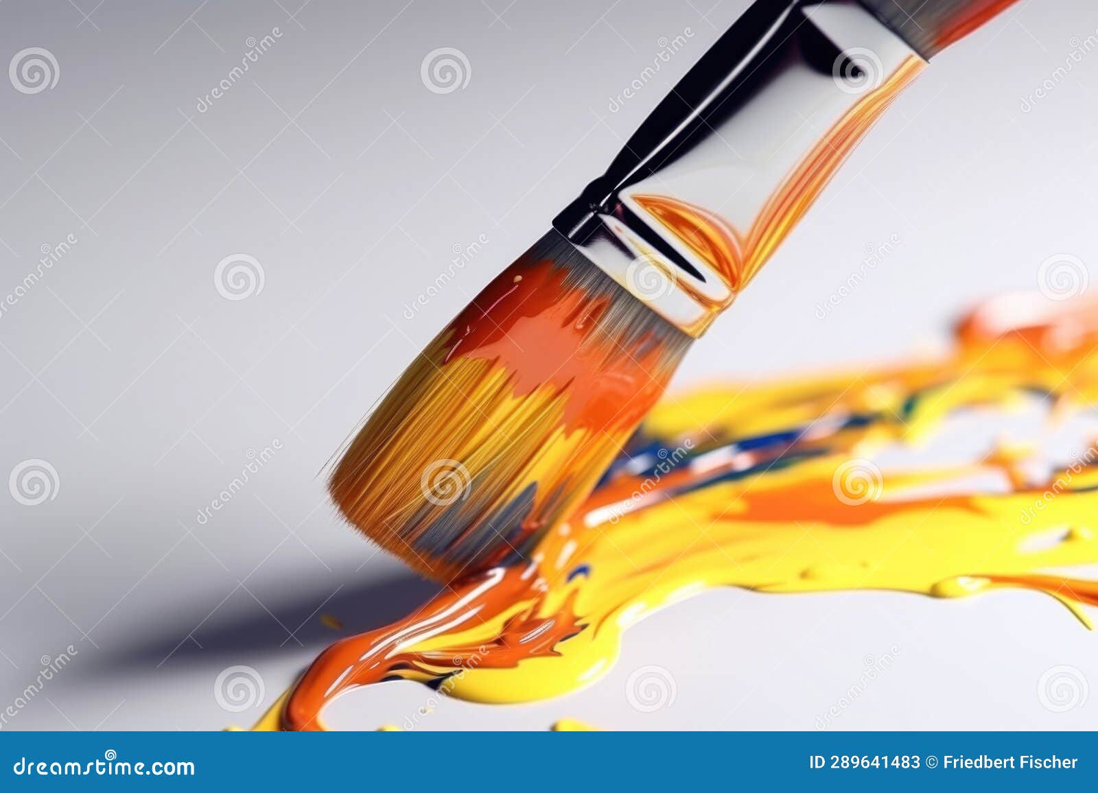 A Close Up of a Paint Brush with Yellow Paint. Stock Illustration