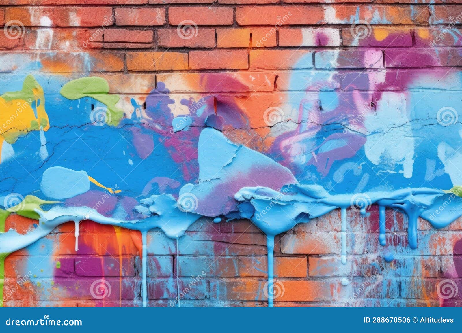Closeup of Paint Roller Covering Graffiti on Brick Wall Stock Photo