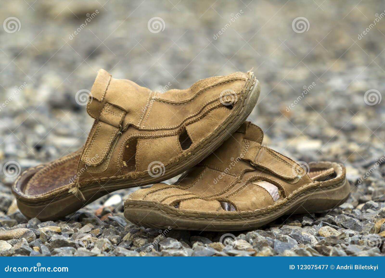 Close-up of Pair of Old Worn Comfortable Man Classic Leather Soft Brown ...