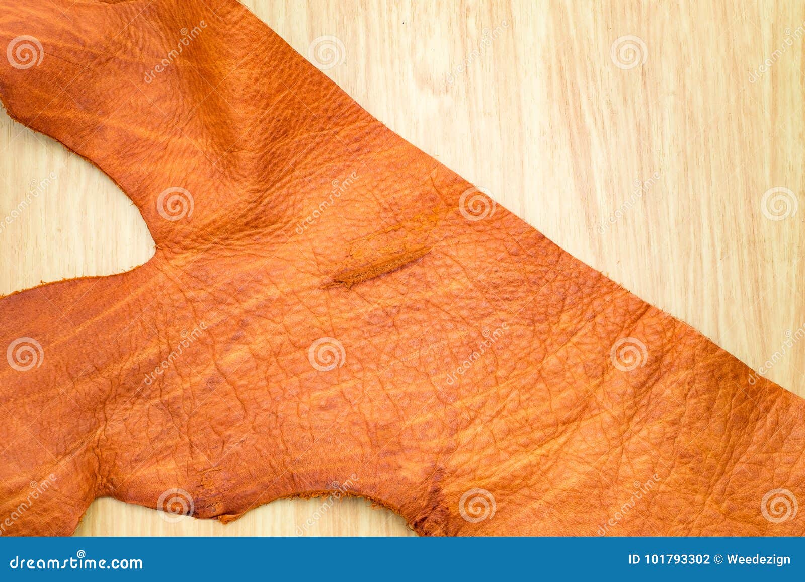 Close Up Part of Tan Leather Lay Down on Wood Table Stock Photo Image