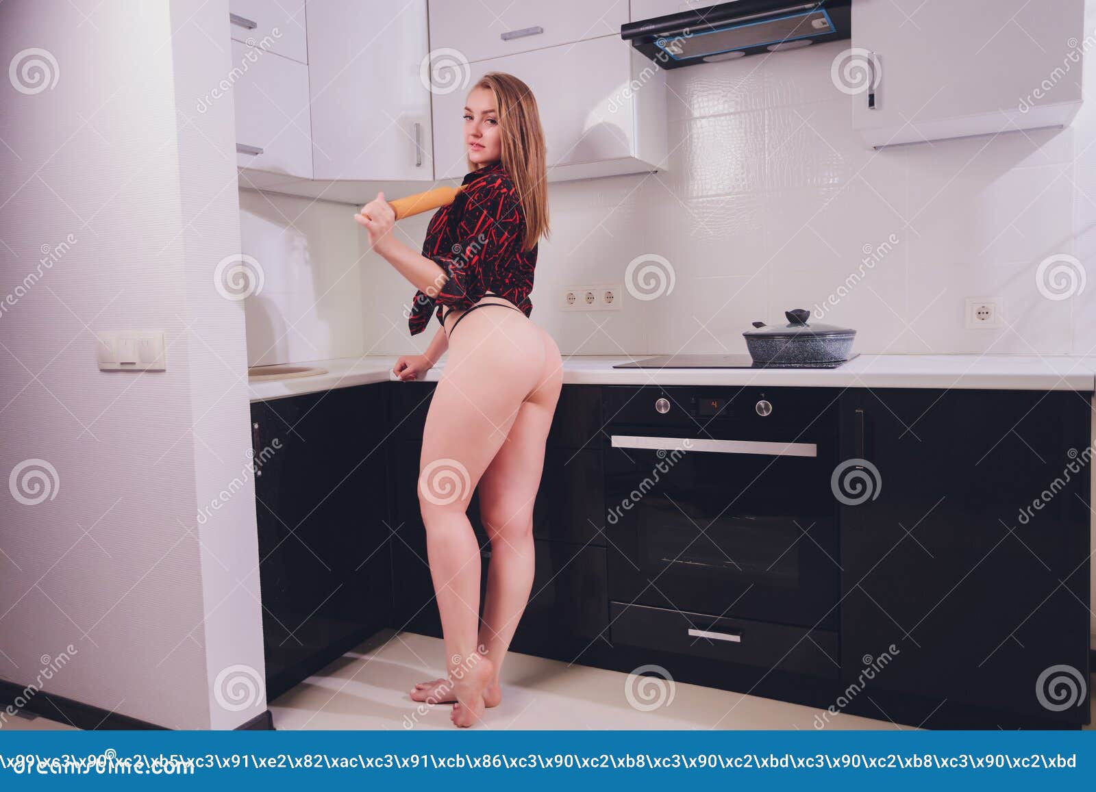Woman cooking who are naked