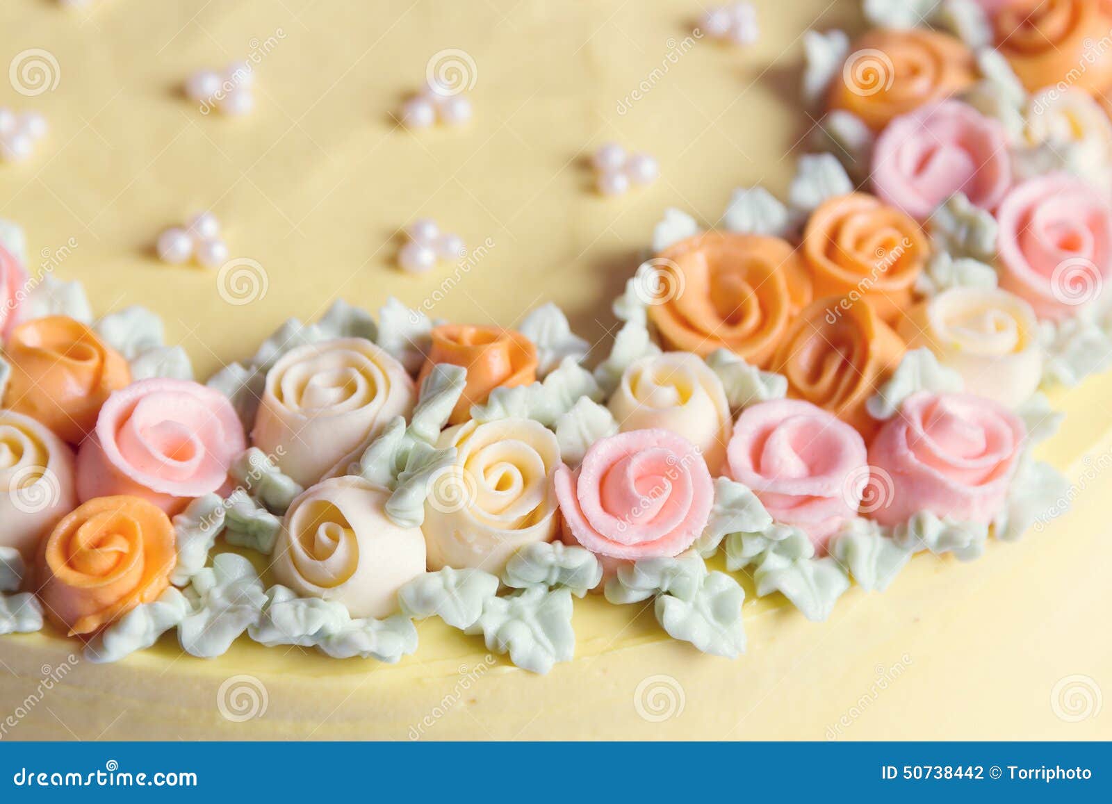 Close Up Pastel Colored Cream Flowers Cake Decoration Stock Photo ...