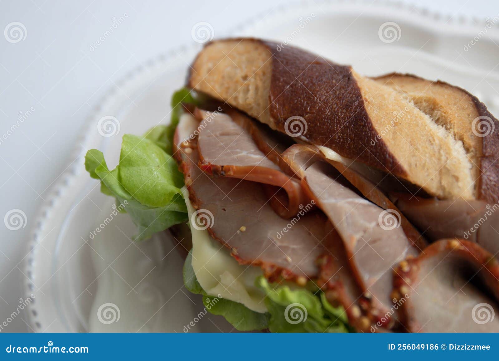 Close Up Pastrami Sandwich , Laugen Bread Stock Photo - Image of pastry ...