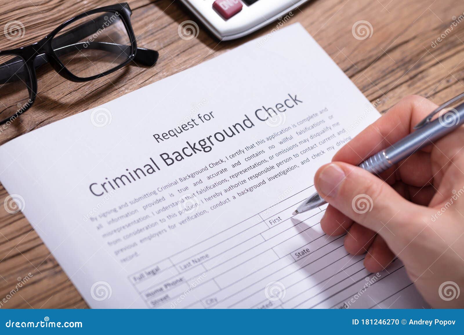 Person Filling Criminal Background Check Form Stock Photo Image Of Closeup Application 181246270