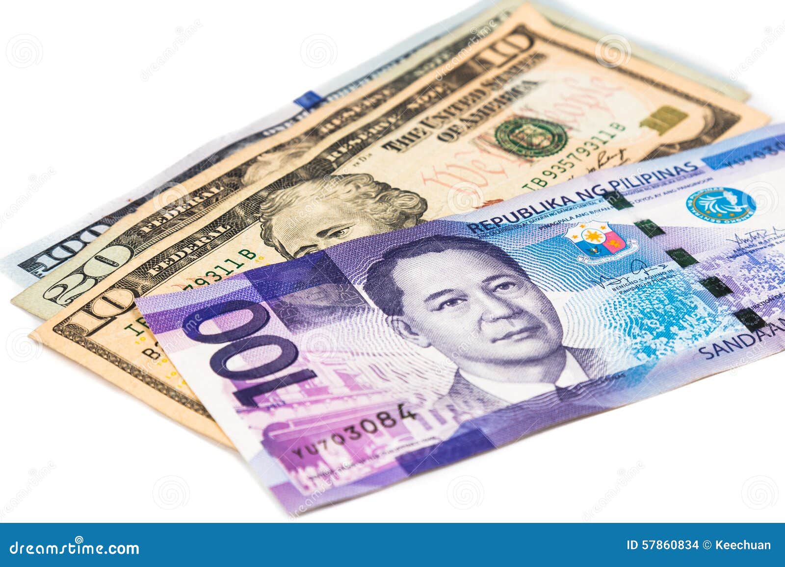 close up of philippines piso currency note against us dollar