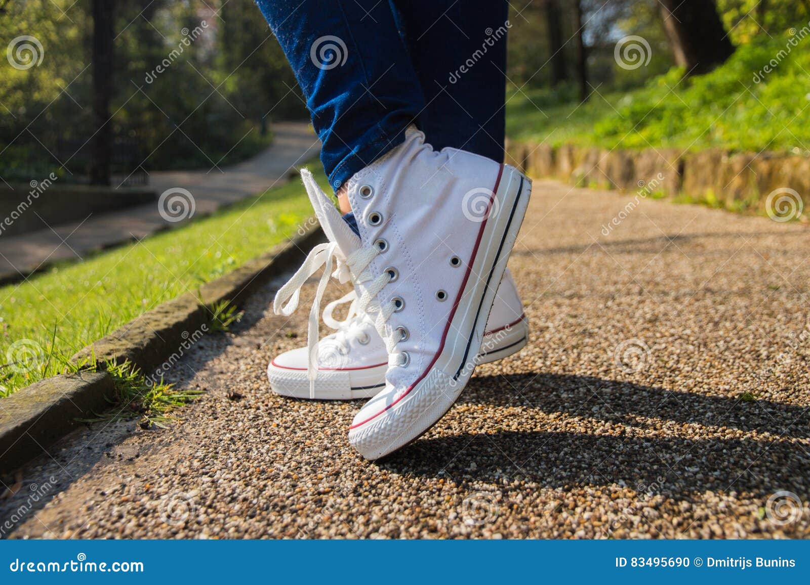 White Converse On Road Background Stock 