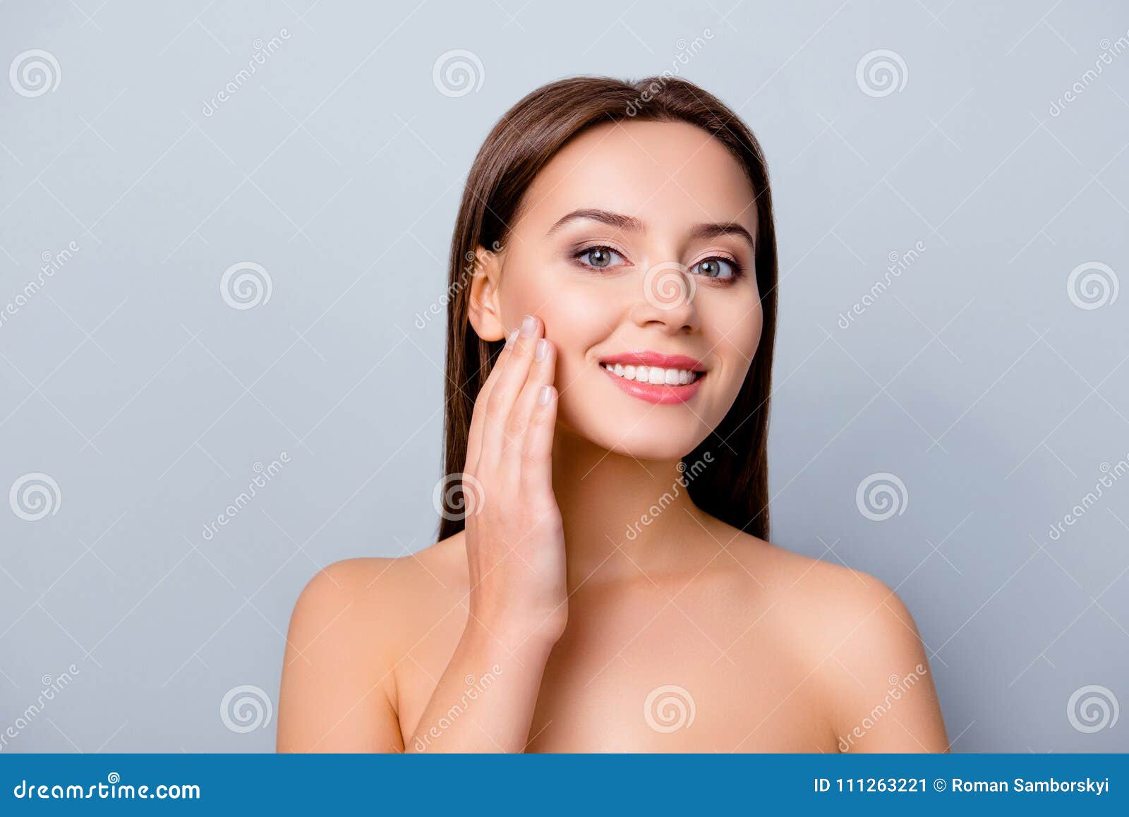 Close Up Photo of Lovely Attractive Smiling Woman with Shiny Smile, she ...