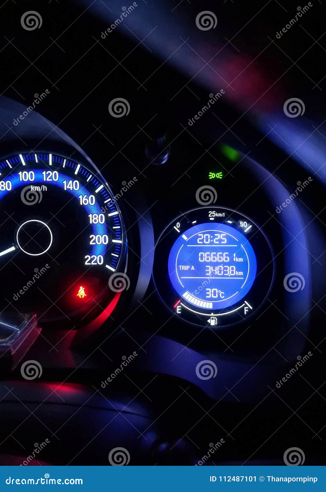 Car Dashboard, Speedometer Panel in Night Time. Stock Image Image of