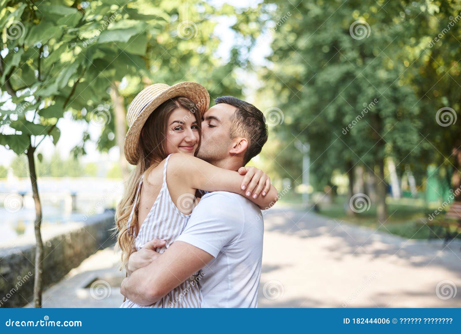 Close-up Picture of Young Couple in Love, Hugging in Park in Summer ...