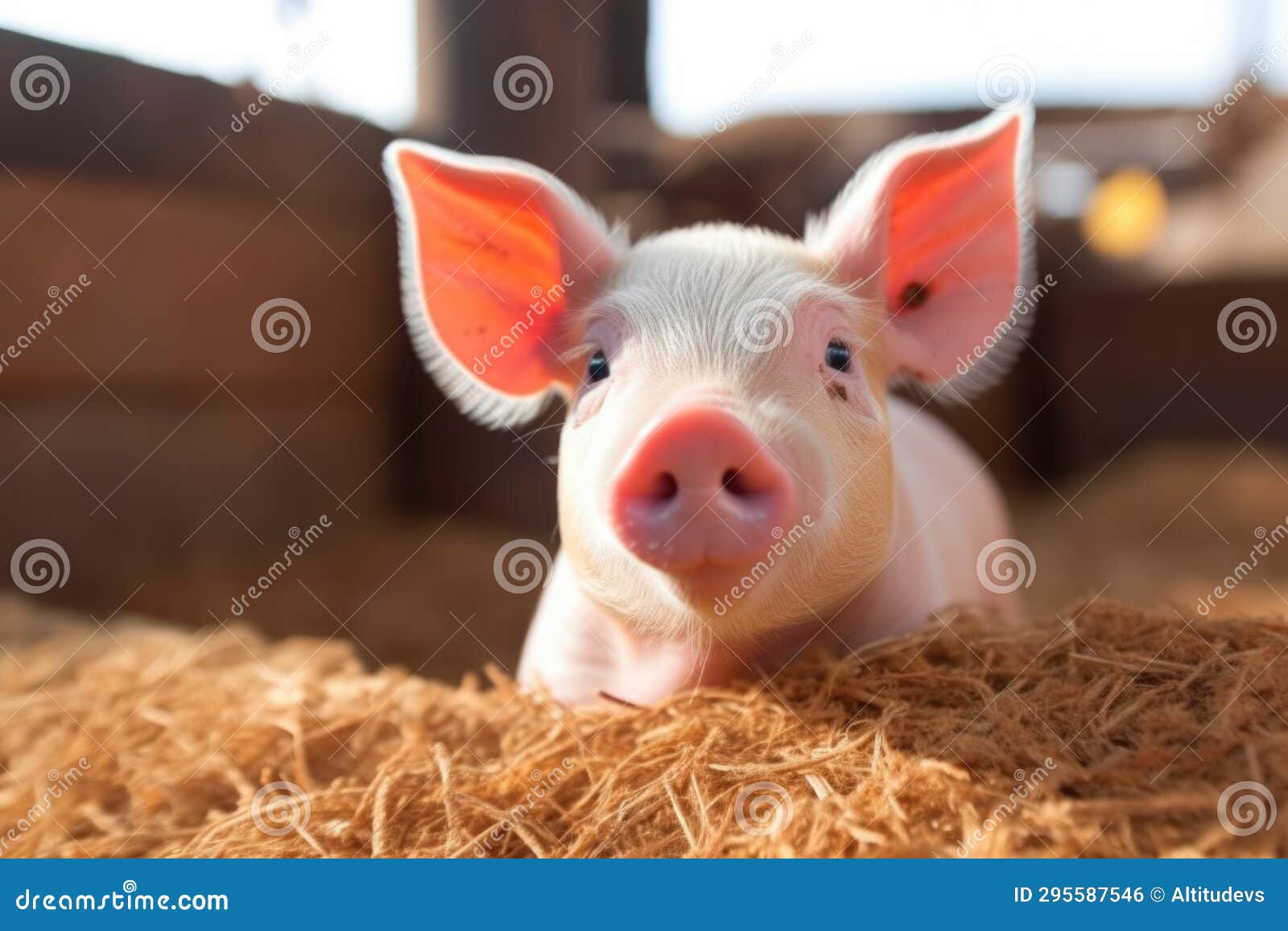 Closeup of a Pigs Ear Tag Confirming Its Organic Status Stock Photo