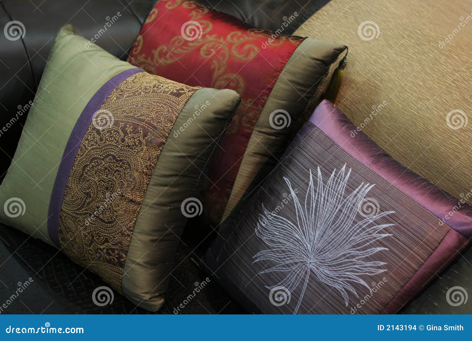 Closeup of Pillows on a Couch Stock Photo Image of designer