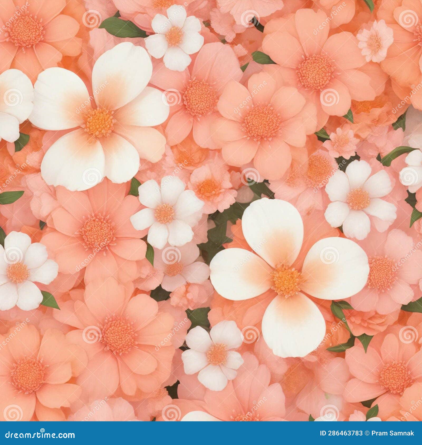 A Close Up of a Pink and Orange Flowers Patterns Background with White