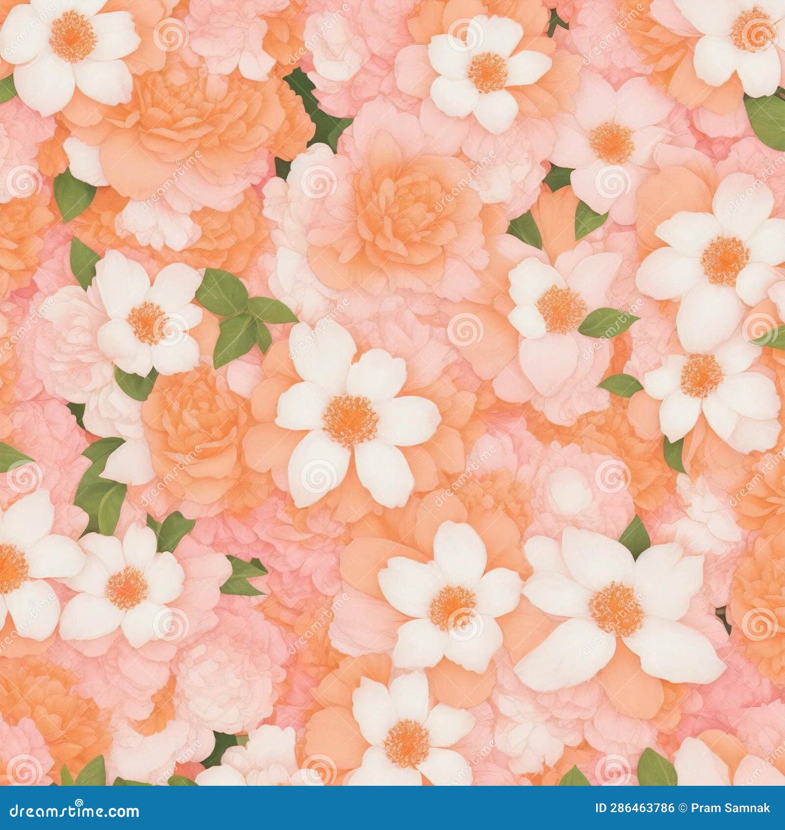 A Close Up of a Pink and Orange Flowers Patterns Background with White