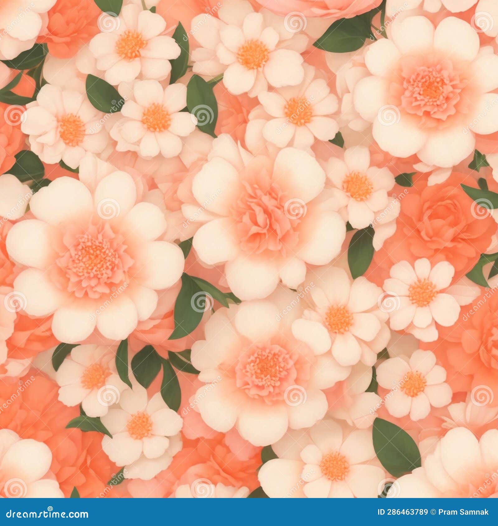 A Close Up of a Pink and Orange Flowers Patterns Background with White
