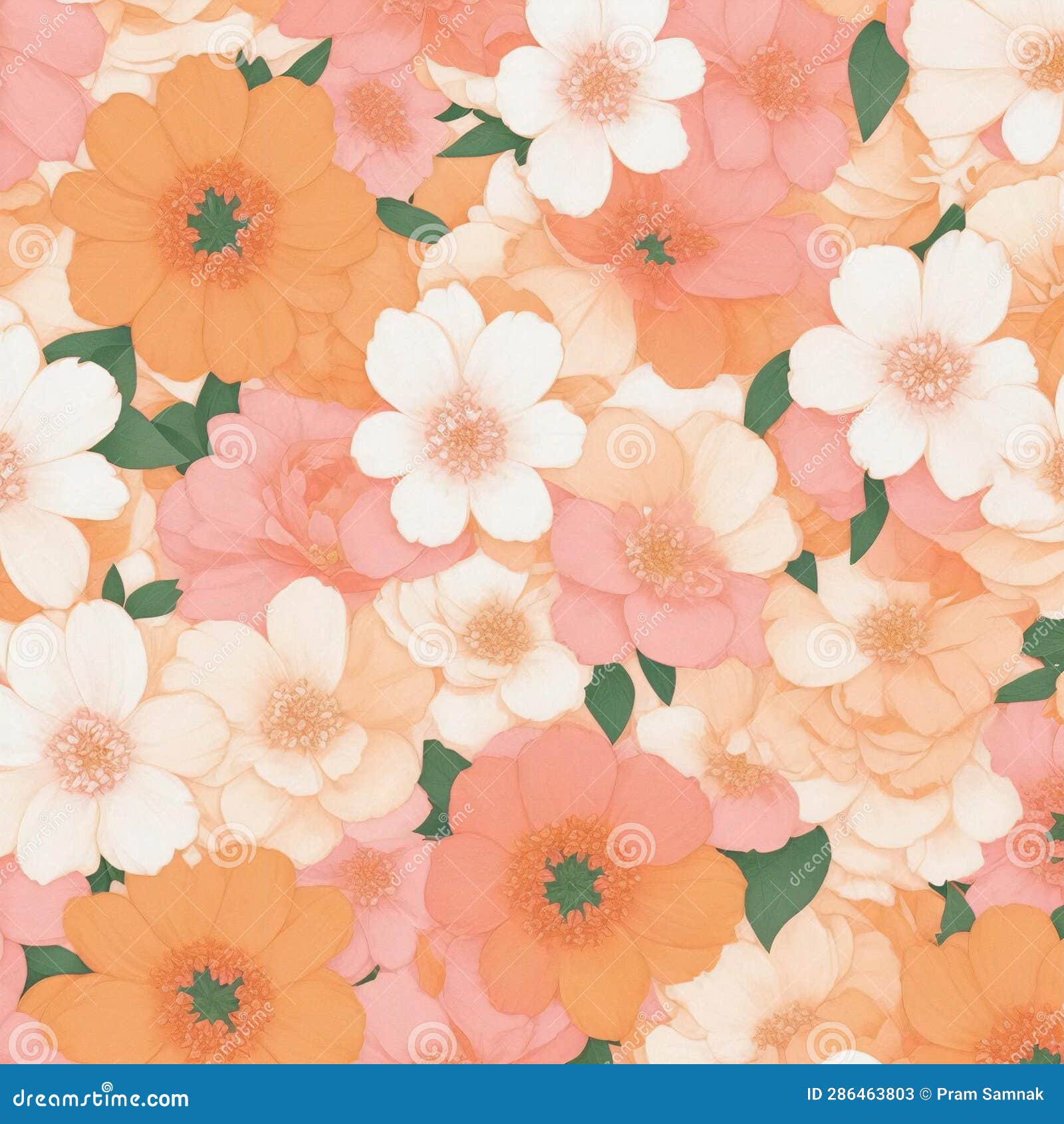 A Close Up of a Pink and Orange Flowers Patterns Background with White