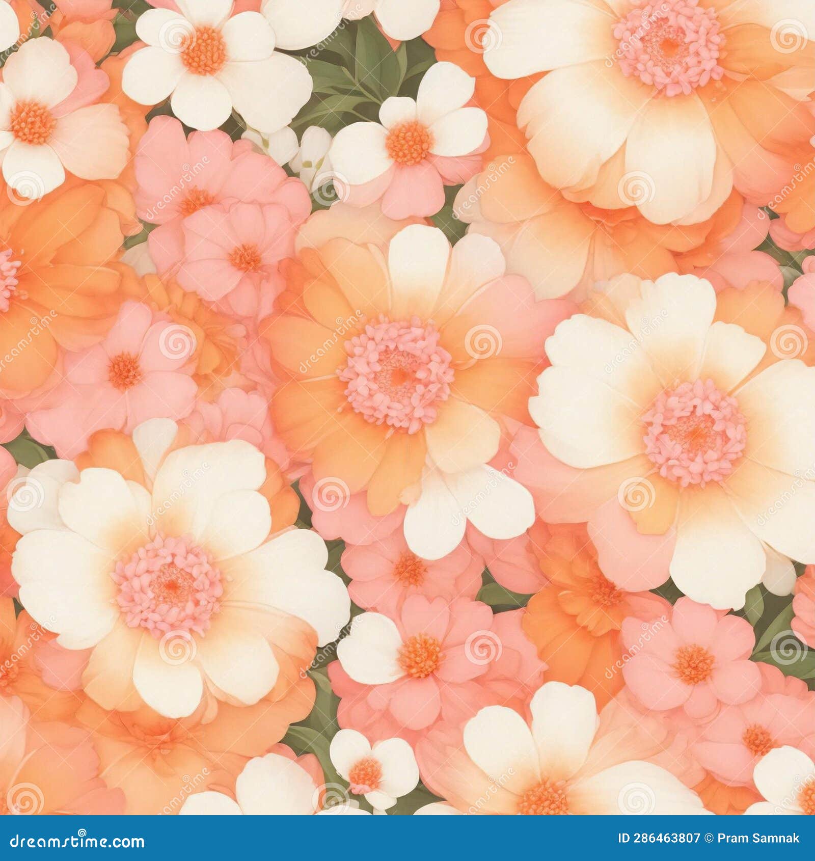A Close Up of a Pink and Orange Flowers Patterns Background with White