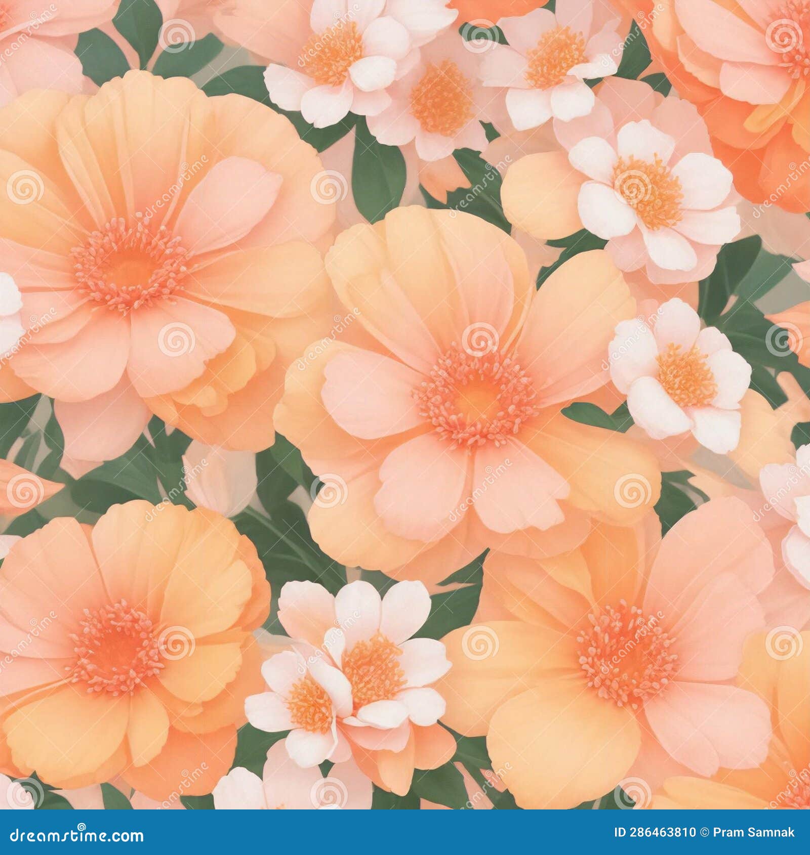 A Close Up of a Pink and Orange Flowers Patterns Background with White
