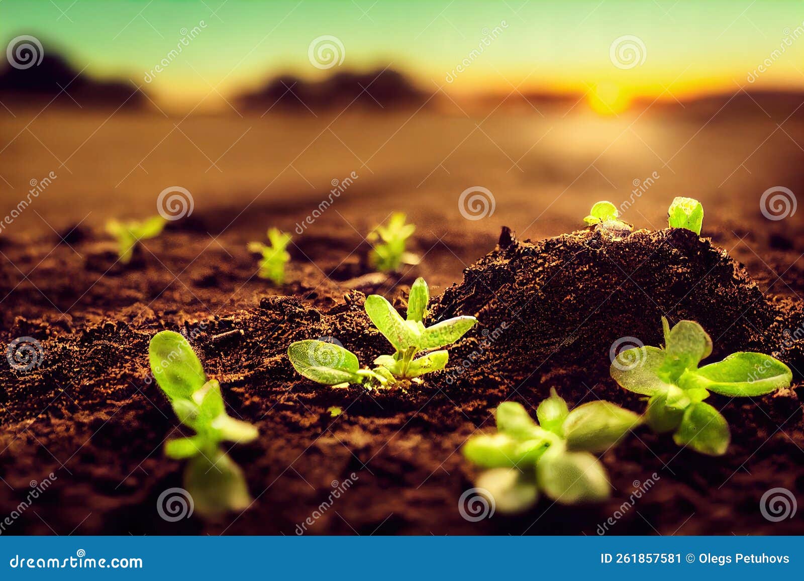 A Close Up of a Plant Growing in Dirt with the Sun in the Background