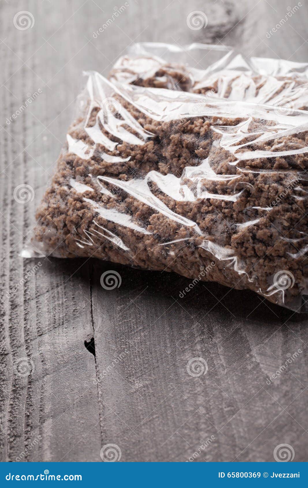 Close Up of Plastic Bags of Cooked Ground Meat. Stock Image Image of
