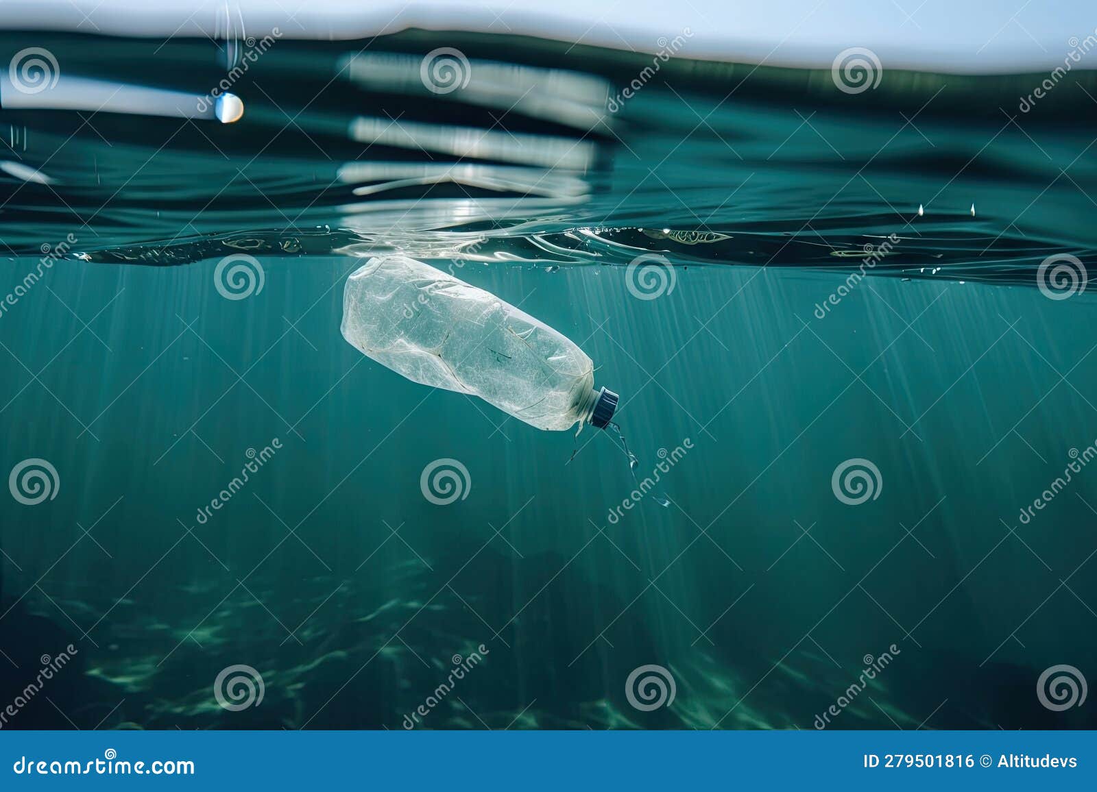 Close-up of Plastic Bottle Floating in the Ocean Stock Illustration ...