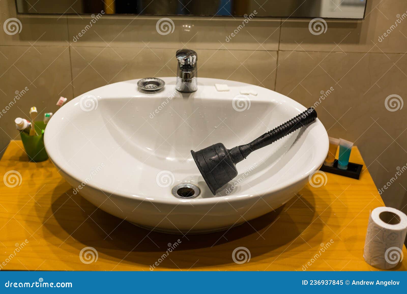 Close-up of Plumbers Using Plunger in Bathroom Sink. Stock Image - Image of  sink, plumbing: 236937845