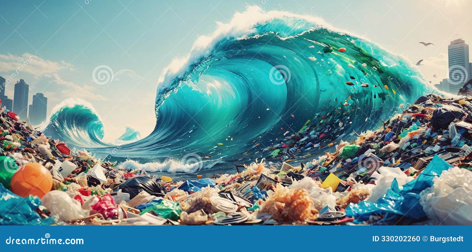 close-up of polluted beach sections due to plastic waste entering the ecosystem and insufficient recycling