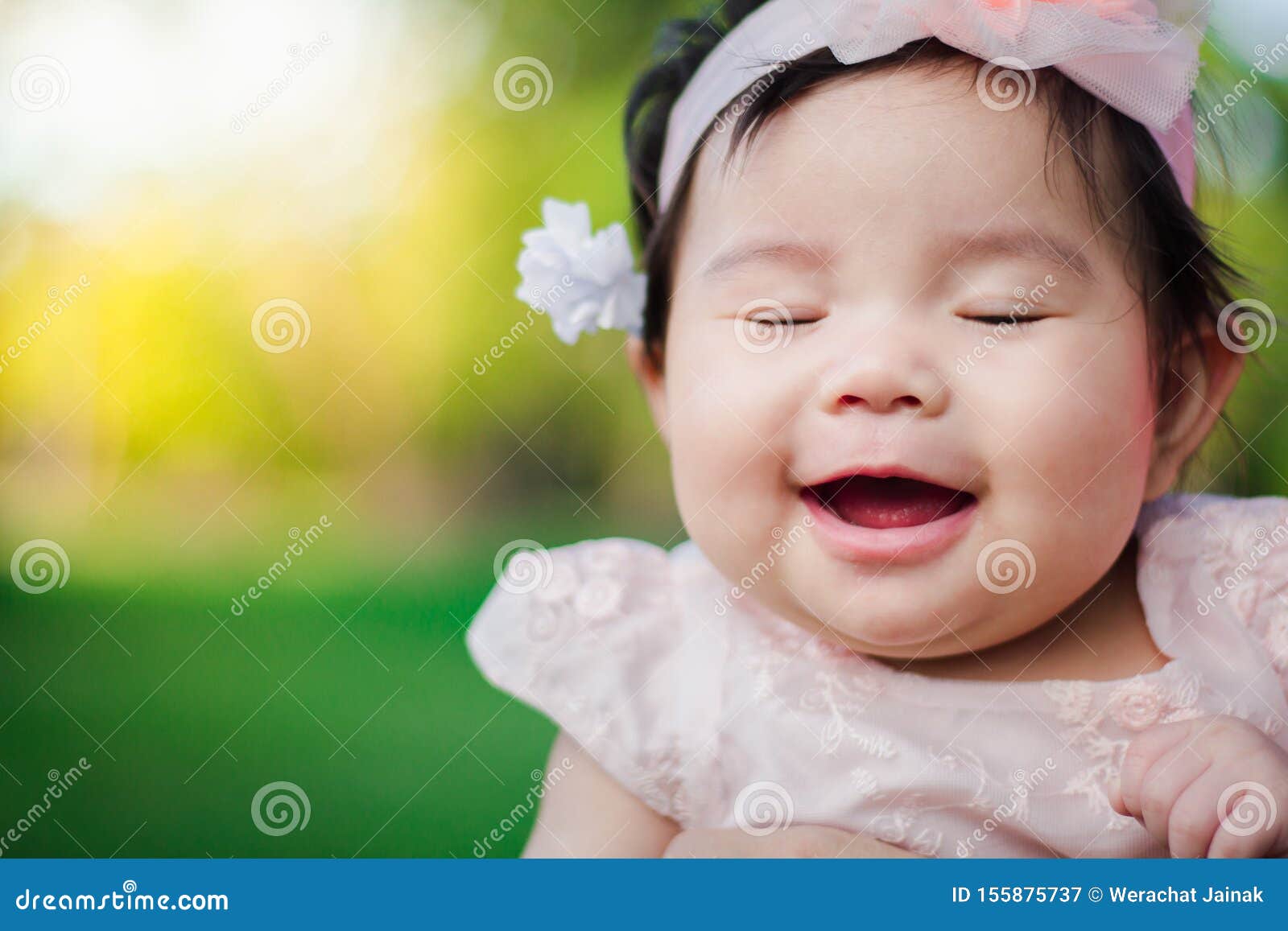 Close Up Portrait Asian Cute Baby Girl 4 Month-old Stock Image - Image ...