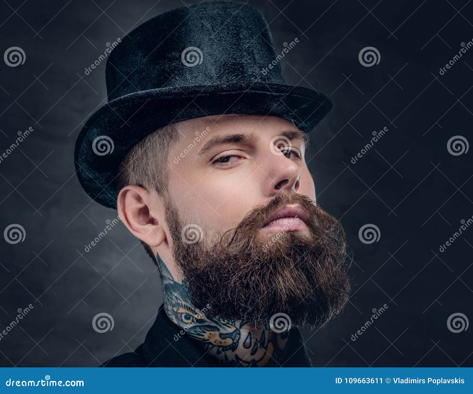 Close Up Portrait of Bearded Male with Tattooed Neck. Stock Image ...