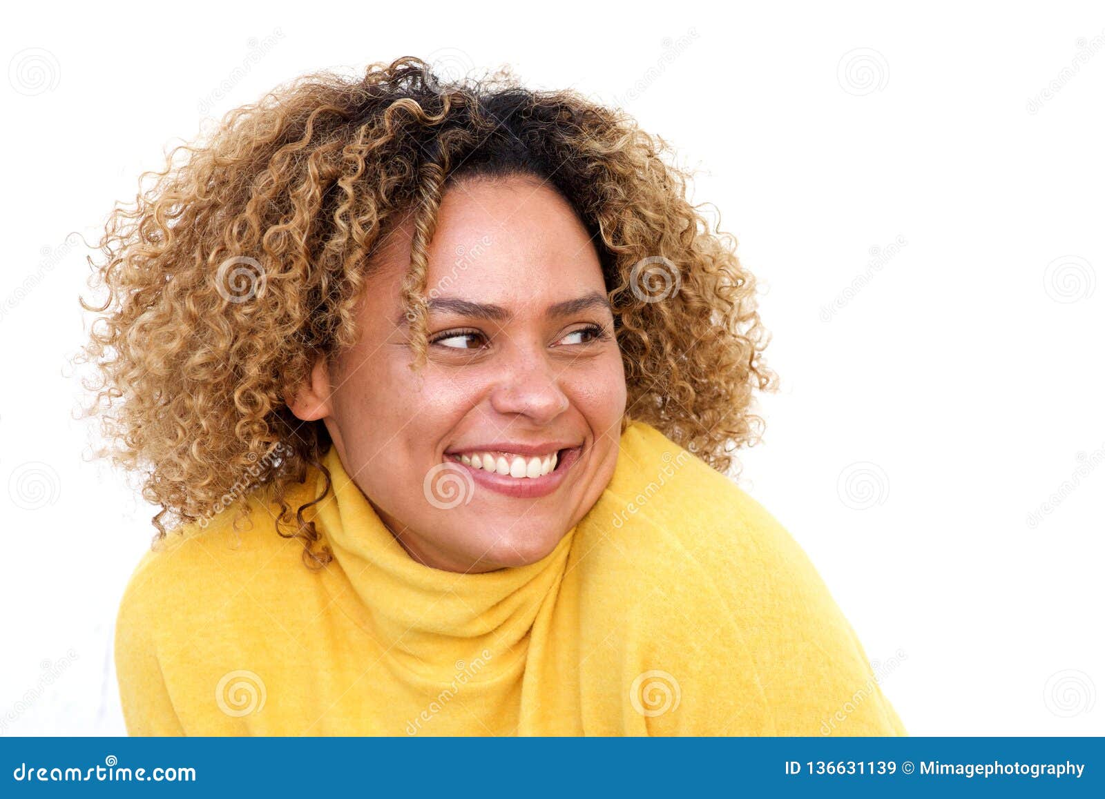 Close Up Beautiful African American Woman Smiling Against Isolated