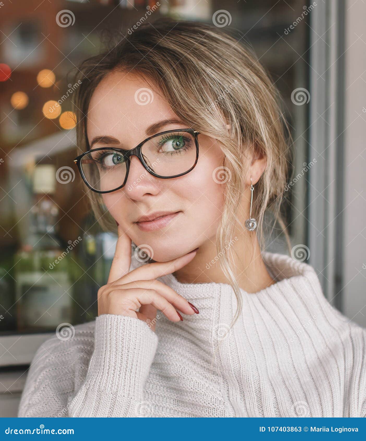 Blonde woman glasses